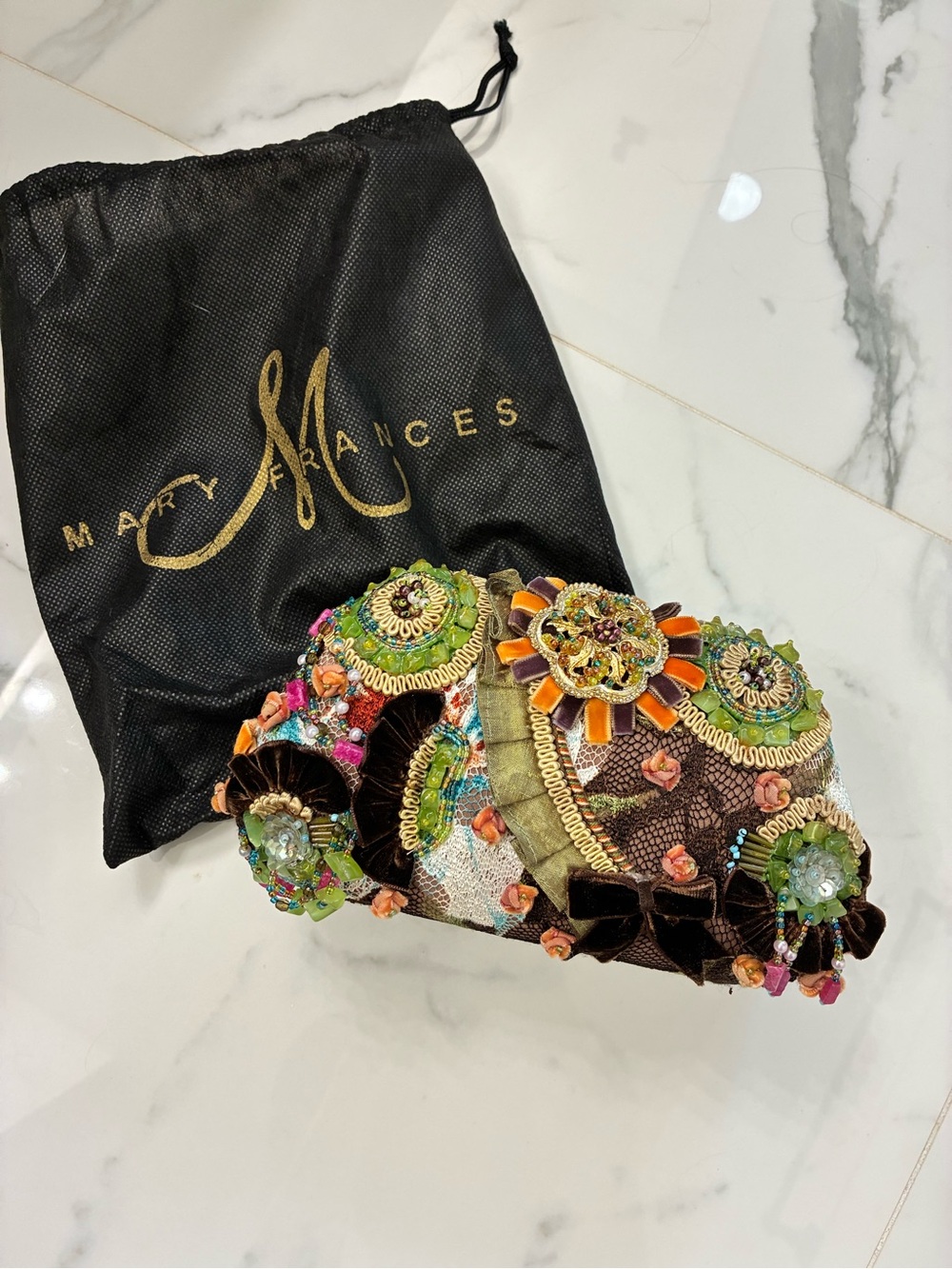 Mary Frances Multicolor Embellished Floral Beaded Clutch - Black Base